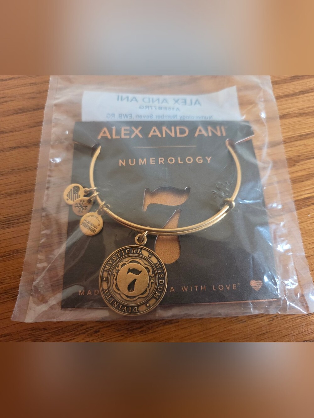 Alex and Ani Numerology Number 7 Charm Gold Tone Adjustable Bangle- Retired